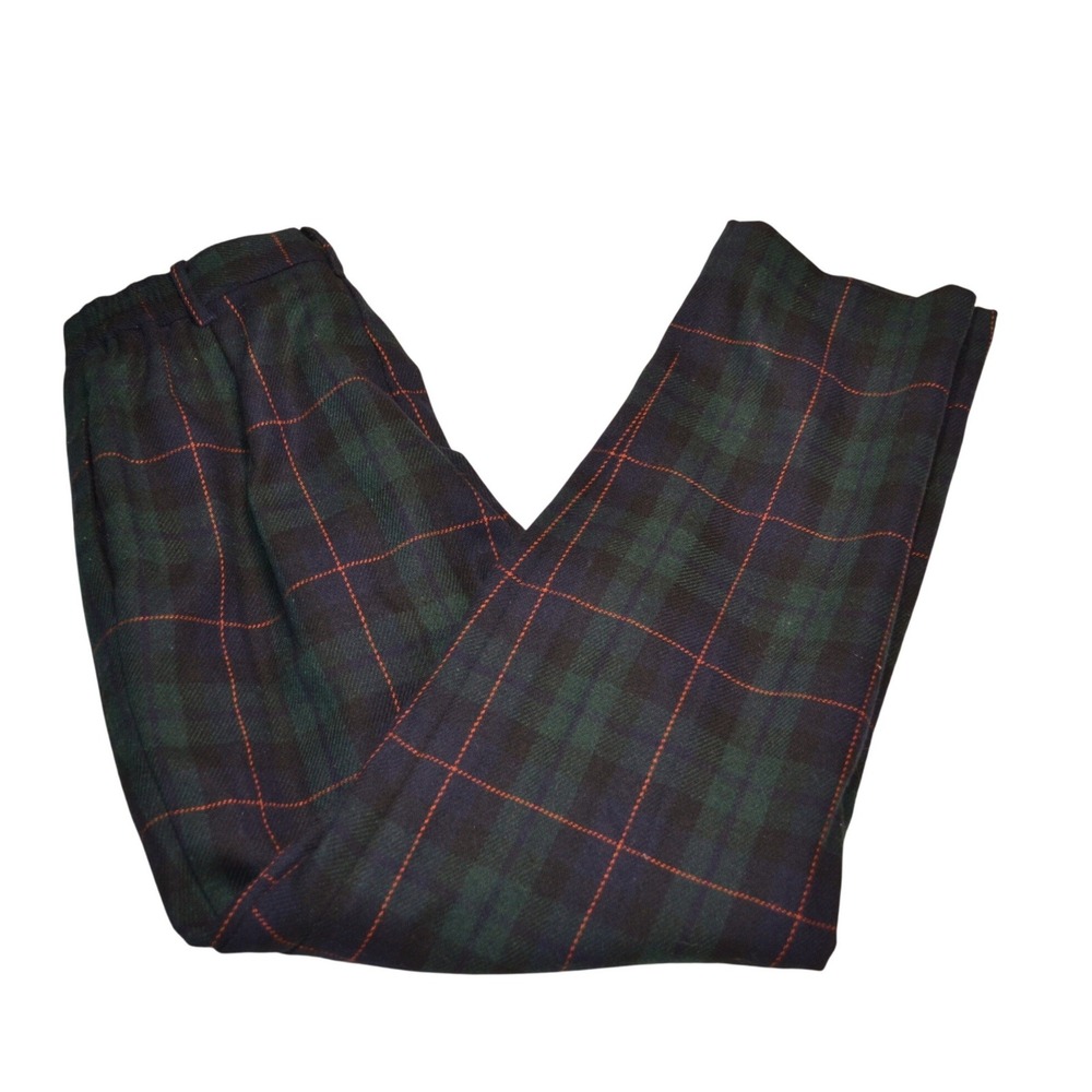 Sag Harbor Wool Blend Plaid Dress Pants Office Winter Green Navy Women's Size 12